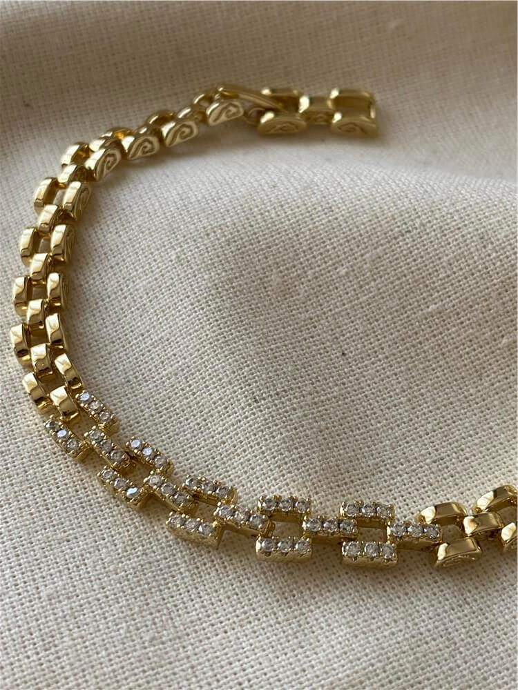 VIP 14K Taşlı Kare Form Rlx Zincir Bileklik