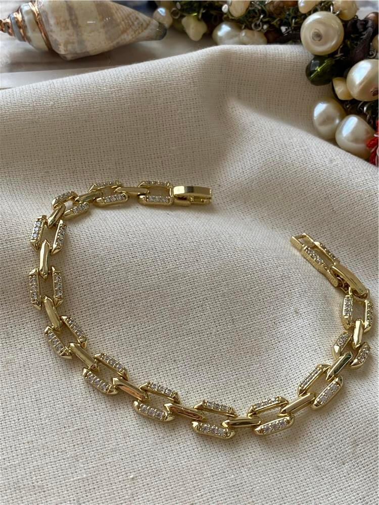 VIP 14K Taşlı Kare Form Zincir Bileklik