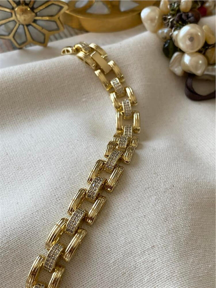 VIP 14K Taşlı Kare Örme Zincir Bileklik