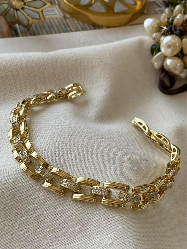 VIP 14K Taşlı Kare Örme Zincir Bileklik