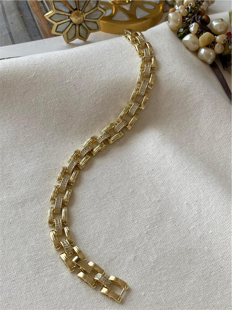 VIP 14K Taşlı Kare Örme Zincir Bileklik