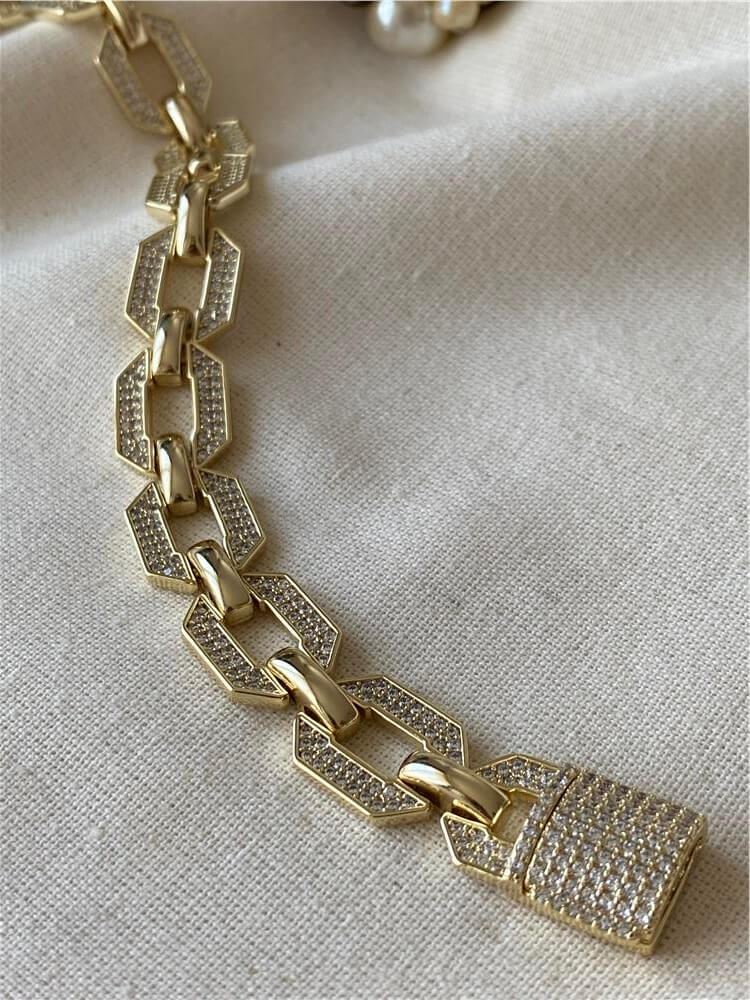 VIP 14K Taşlı Kilit Kapamalı Altıgen Model Bileklik