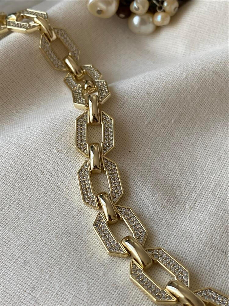 VIP 14K Taşlı Kilit Kapamalı Altıgen Model Bileklik