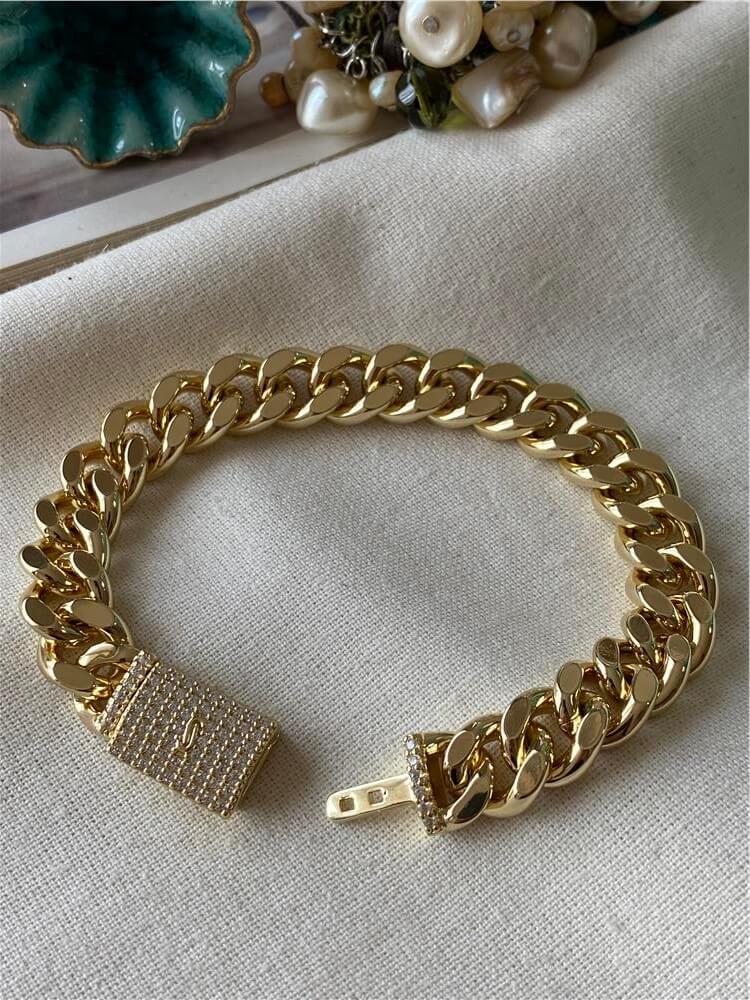 VIP 14K Taşlı Kilit Kapamalı Kalın Zincir Bileklik