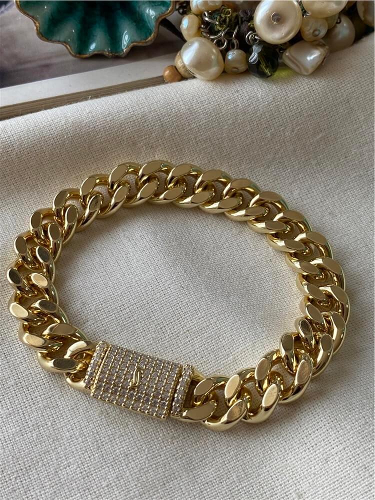 VIP 14K Taşlı Kilit Kapamalı Kalın Zincir Bileklik