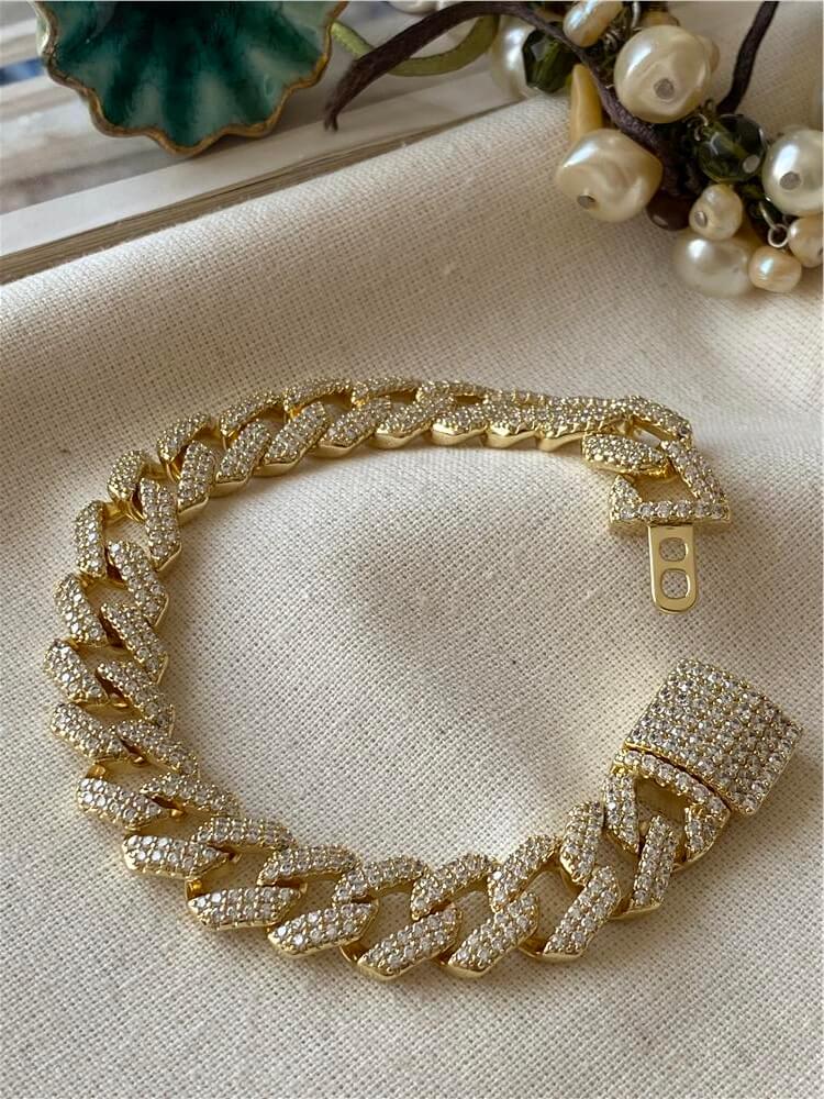 VIP 14K Taşlı Kilit Kapamalı Yatay Örme Bileklik