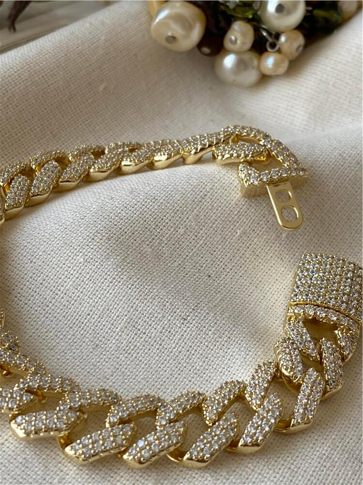 VIP 14K Taşlı Kilit Kapamalı Yatay Örme Bileklik