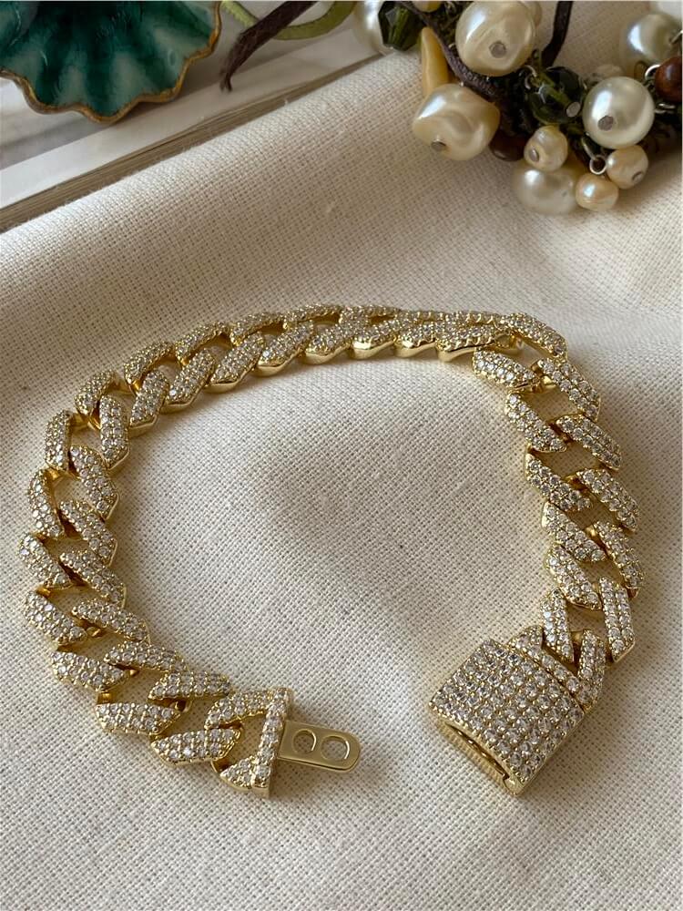 VIP 14K Taşlı Kilit Kapamalı Yatay Örme Bileklik