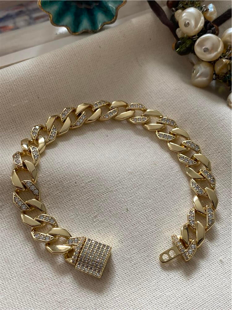 VIP 14K Taşlı Kilit Kapamalı Yatay Zincir Bileklik