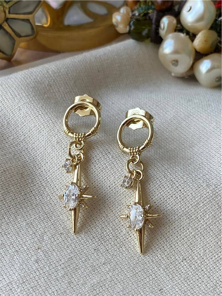 VIP 14K Taşlı Kuzeyyıldızı Charm Sallantılı Küpe