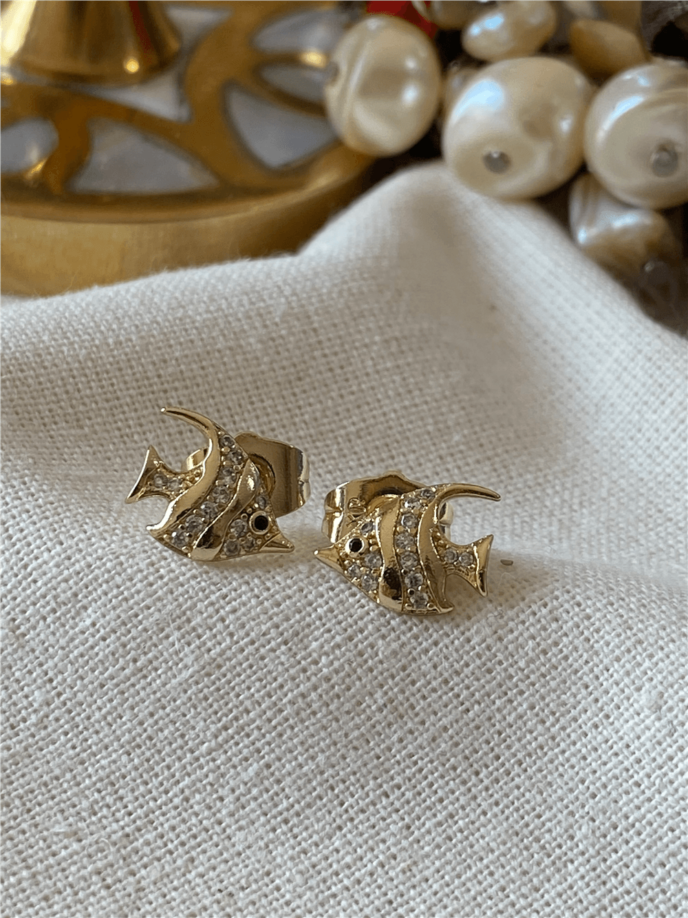 VIP 14K Taşlı Mini Balık Küpe