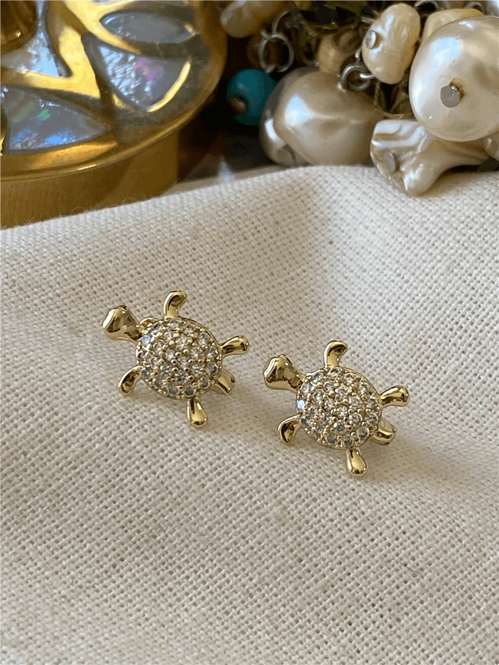 VIP 14K Taşlı Mini Kaplumbağa Küpe