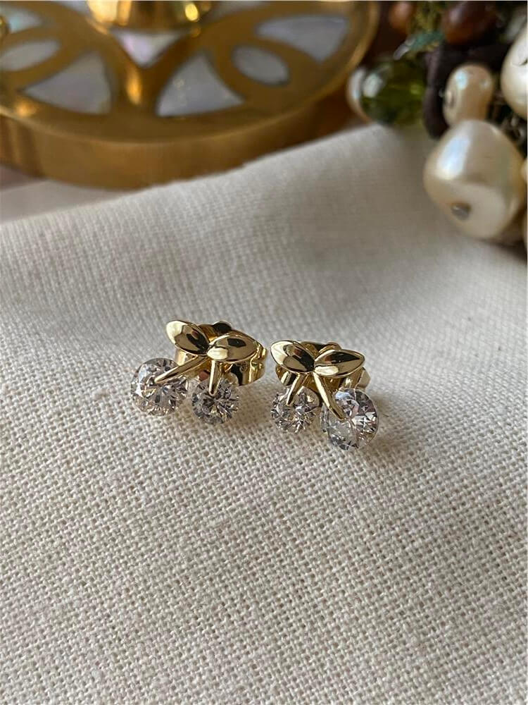 VIP 14K Taşlı Mini Kiraz Küpe
