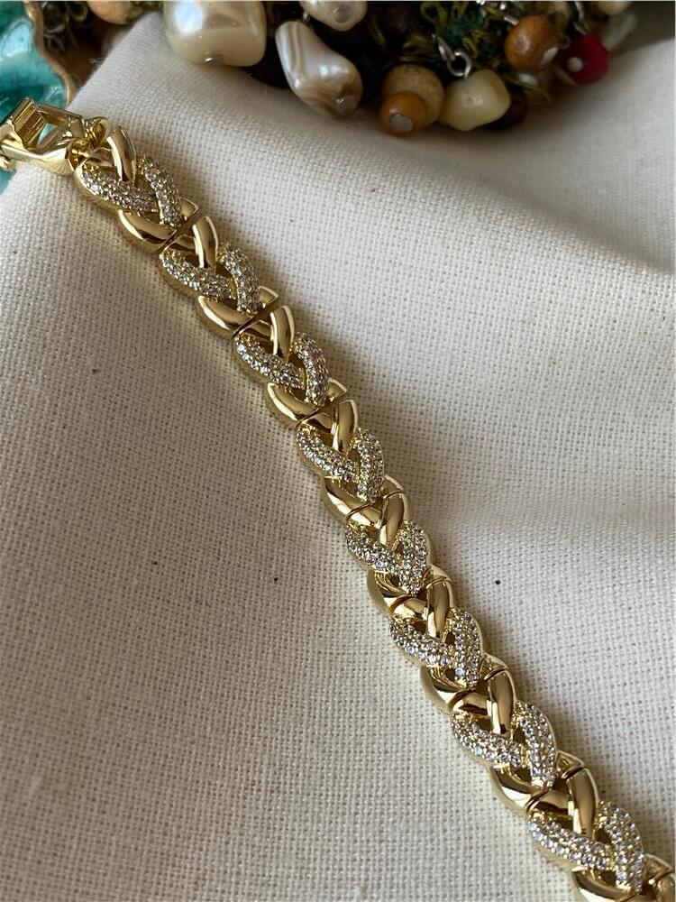 VIP 14K Taşlı Örgü Bileklik