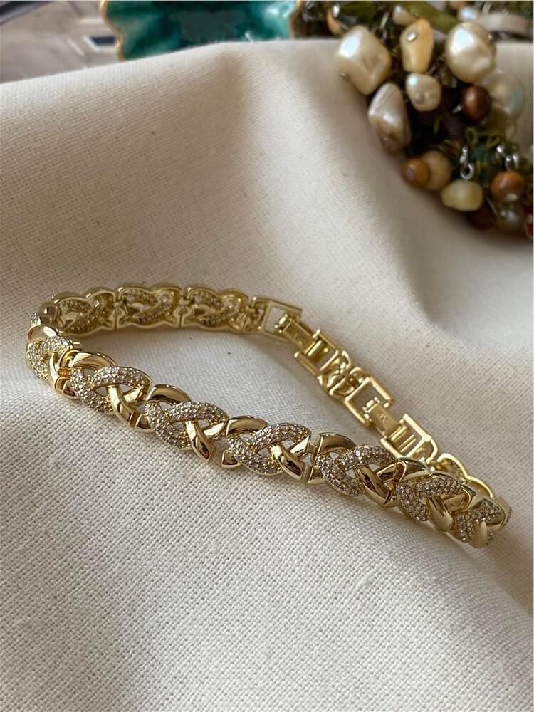 VIP 14K Taşlı Örgü Bileklik