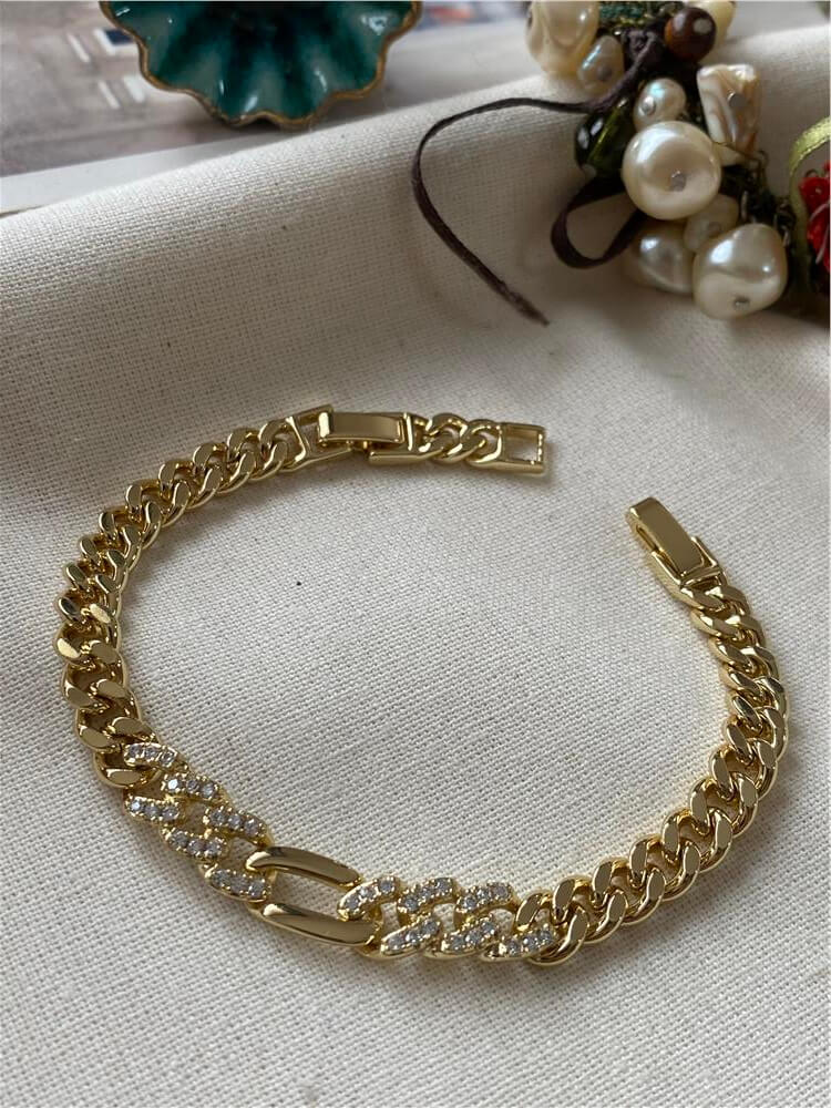 VIP 14K Taşlı Oval Charmlı Zincir Bileklik