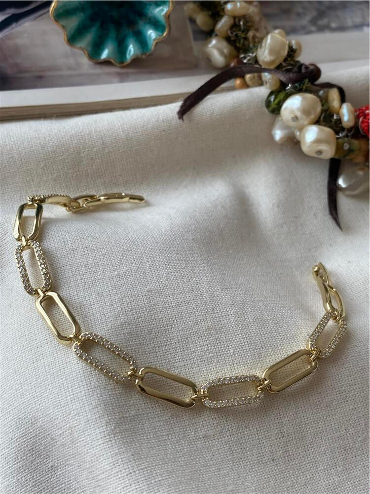 VIP 14K Taşlı Oval Zincir Bileklik