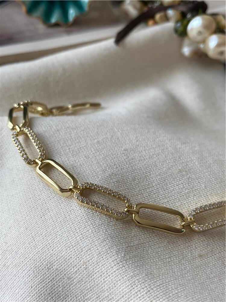 VIP 14K Taşlı Oval Zincir Bileklik