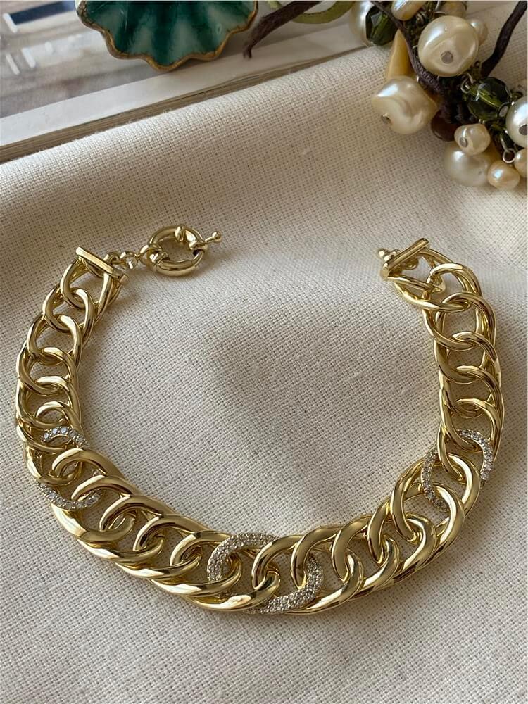 VIP 14K Taşlı Sık Geçmeli Zincir Bileklik