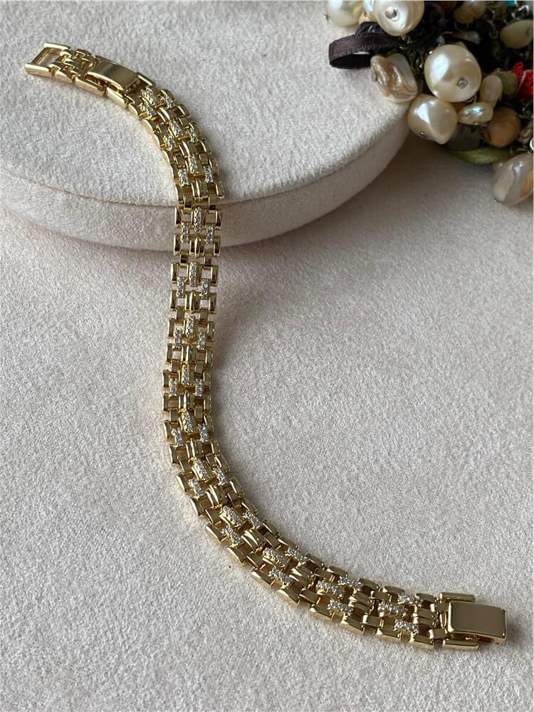 VIP 14K Taşlı Sık Örme Zincir Bileklik