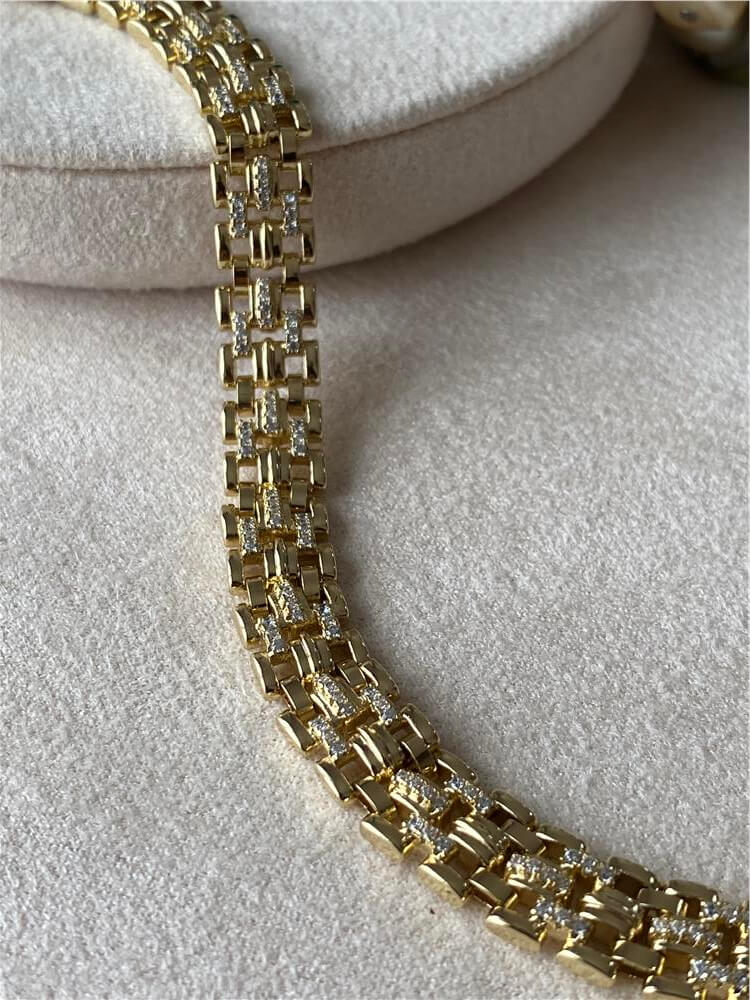 VIP 14K Taşlı Sık Örme Zincir Bileklik