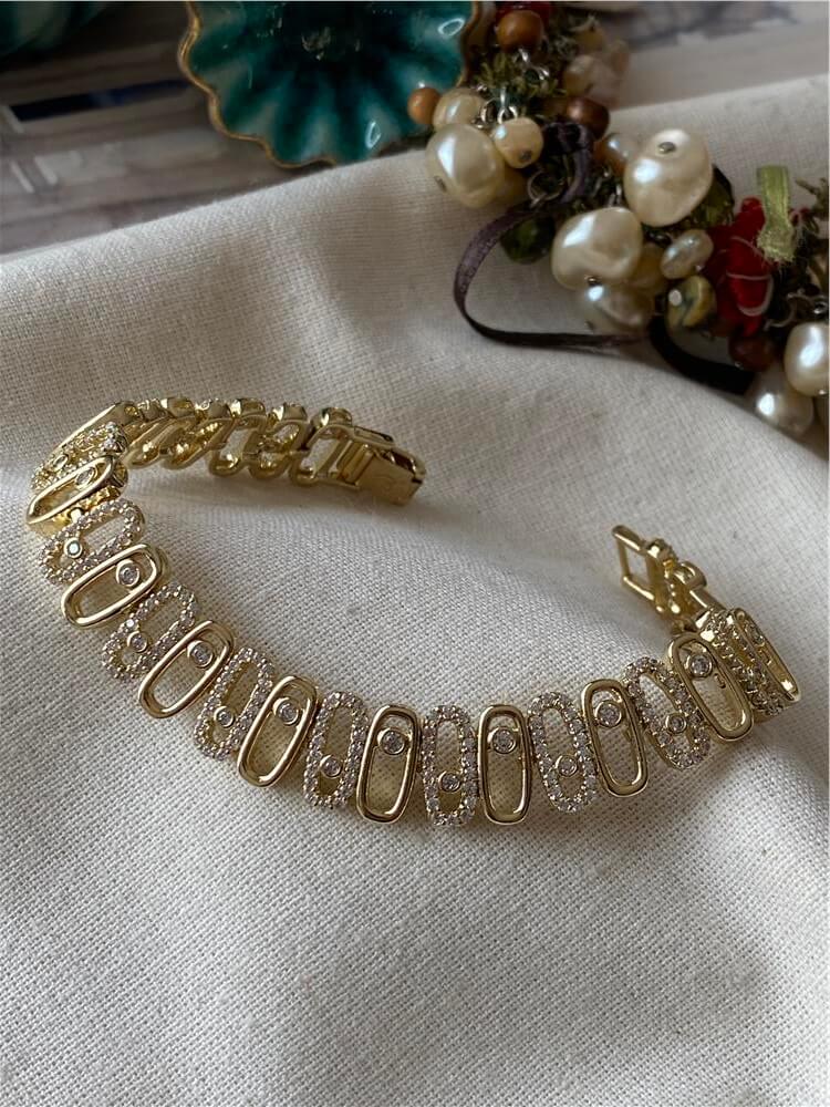 VIP 14K Taşlı Sıralı Oval Model Bileklik