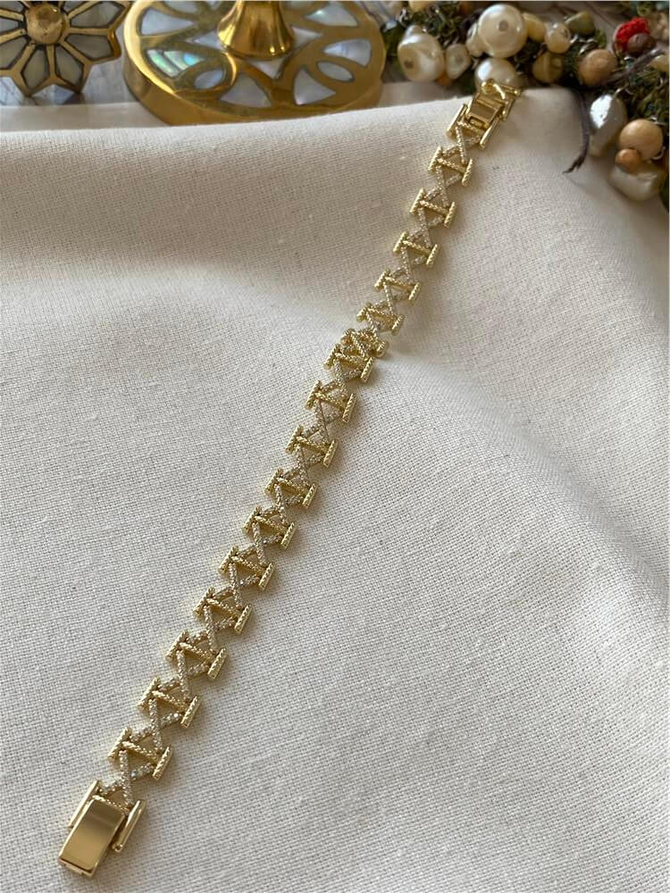 VIP 14K Taşlı Sıralı X Model Bileklik