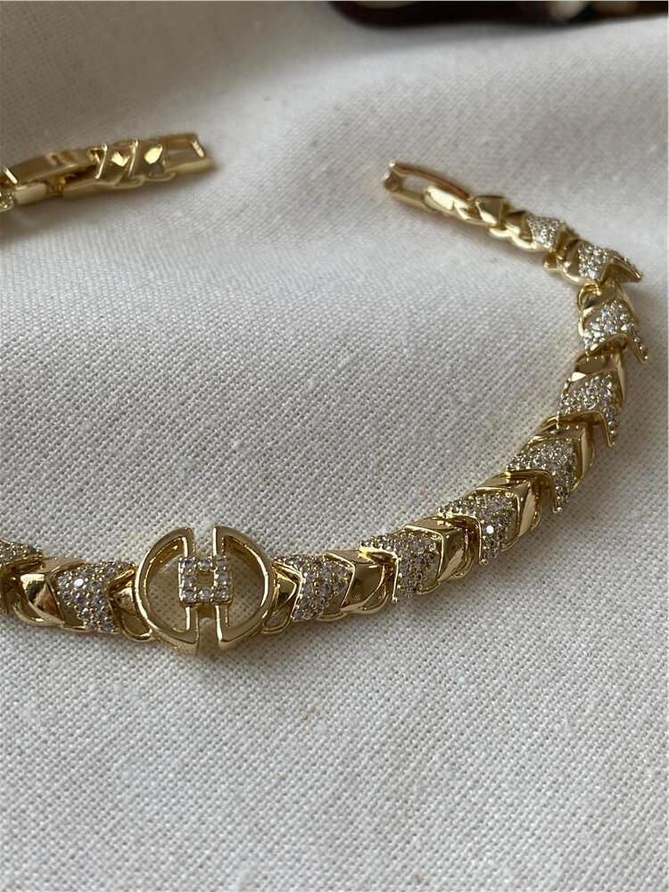 VIP 14K Taşlı Snake Zincirli Ortası Detaylı Bileklik