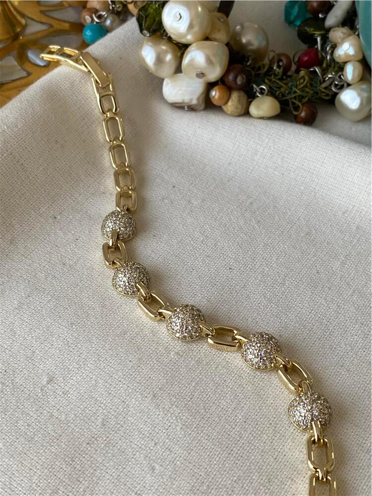 VIP 14K Taşlı Topçuk Detaylı Bileklik