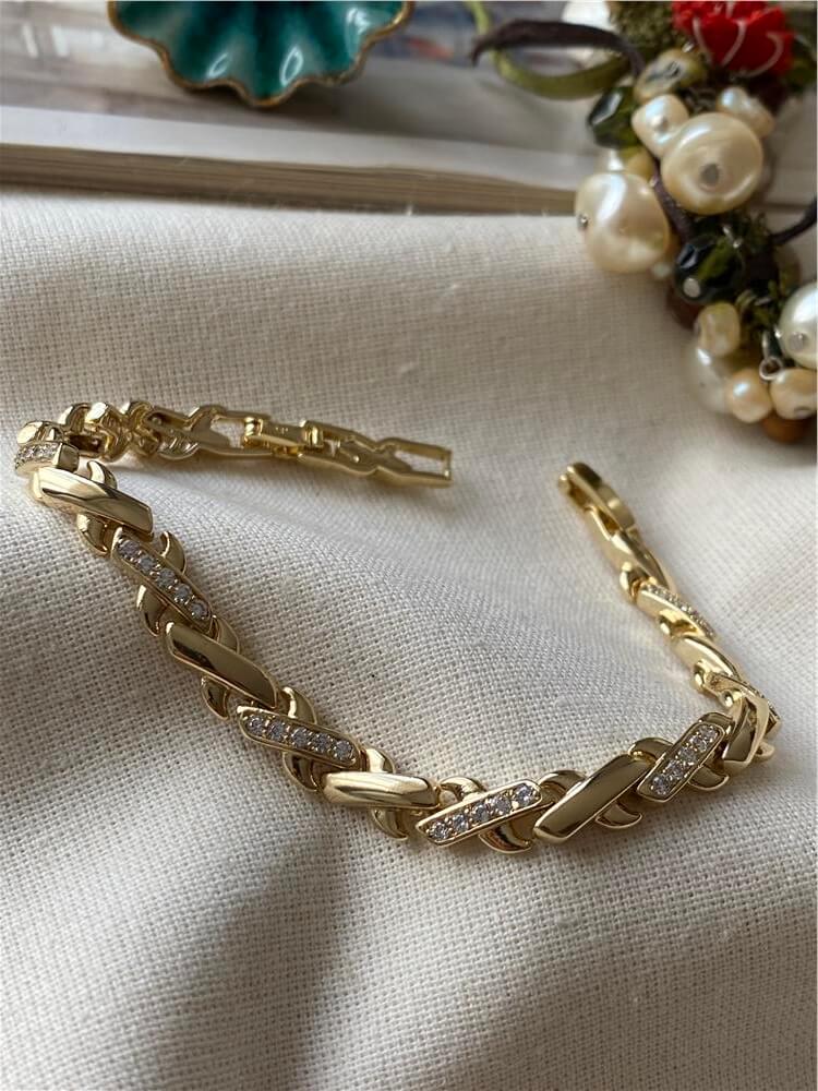 VIP 14K Taşlı X Tasarım Bileklik