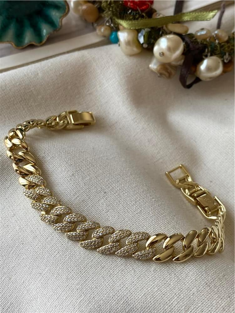 VIP 14K Taşlı Yatay Örme Bileklik