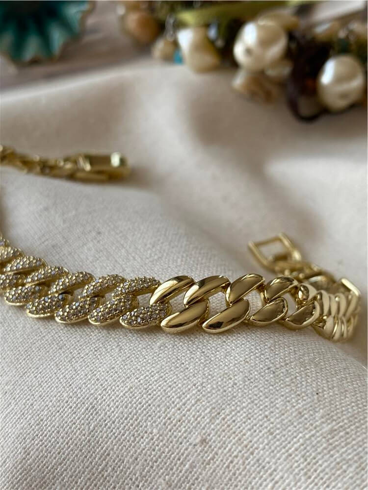 VIP 14K Taşlı Yatay Örme Bileklik