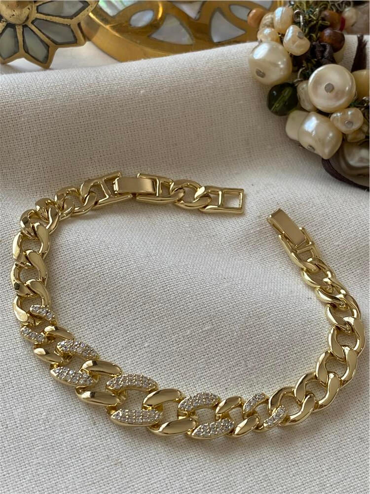 VIP 14K Taşlı Yatay Zincir Bileklik