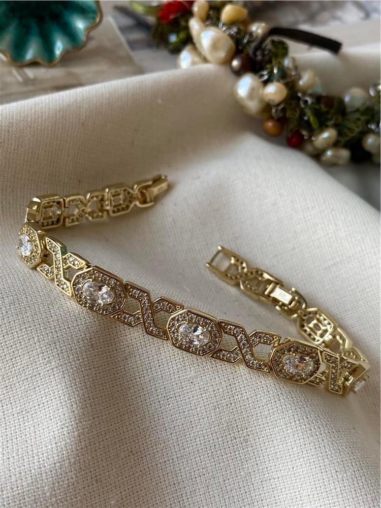 VIP 14K Taşlı Zincir Örme Bileklik