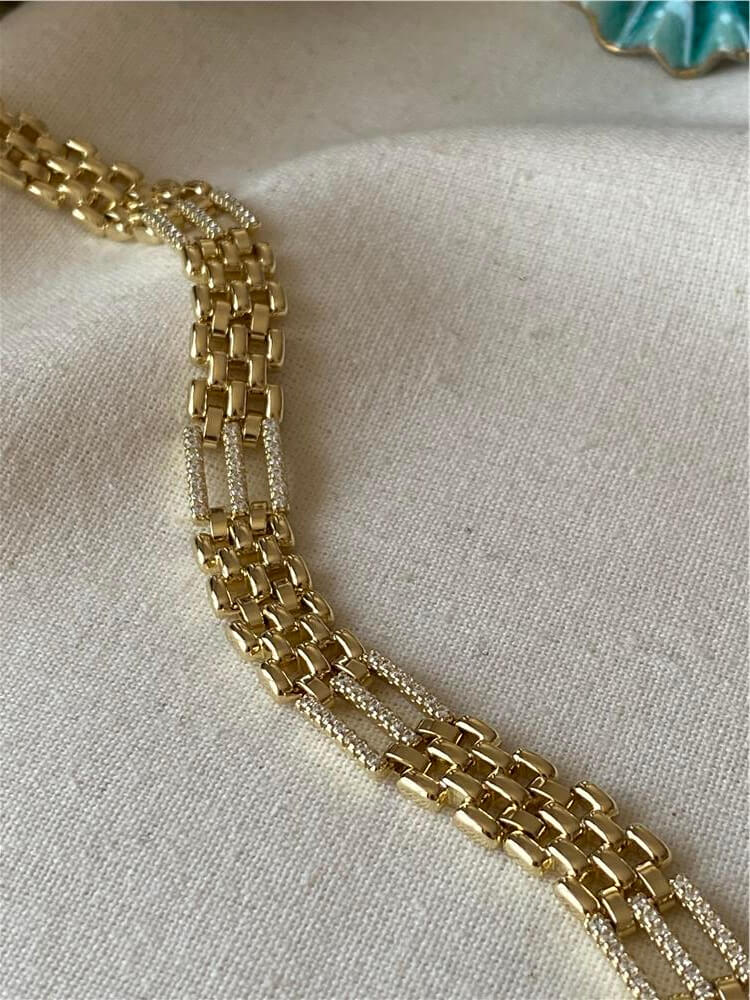 VIP 14K Üç Sıra Taşlı Örme Bileklik