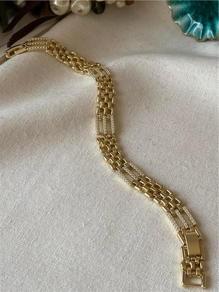 VIP 14K Üç Sıra Taşlı Örme Bileklik