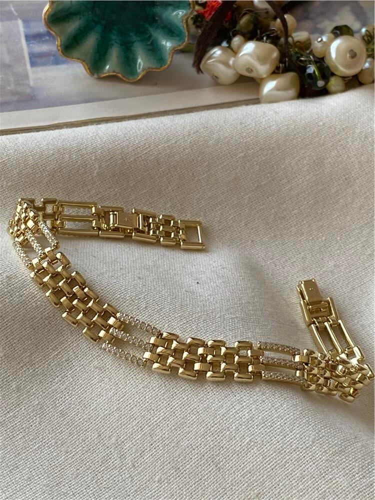 VIP 14K Üç Sıra Taşlı Örme Bileklik