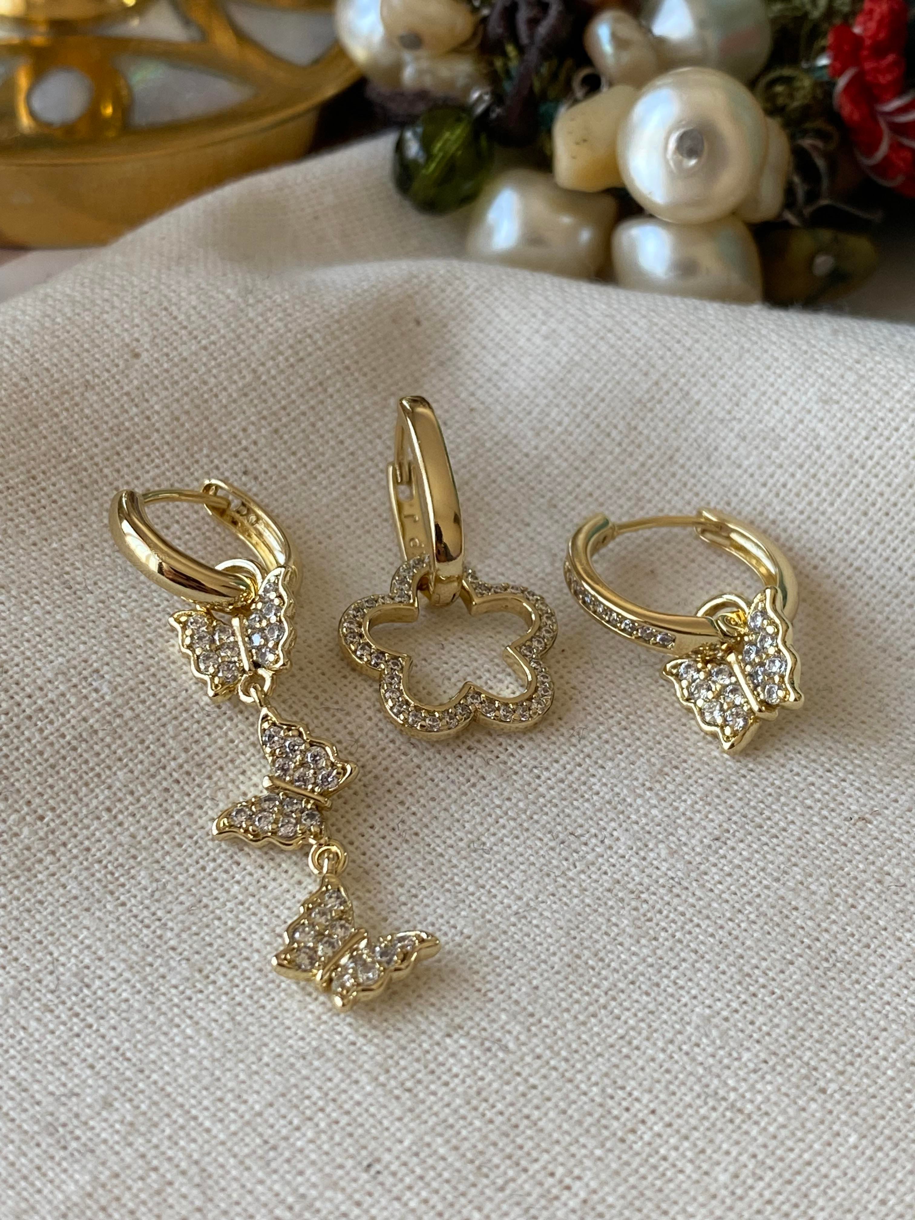 VIP 14K Üçlü Kelebek Sallantılı Küpe
