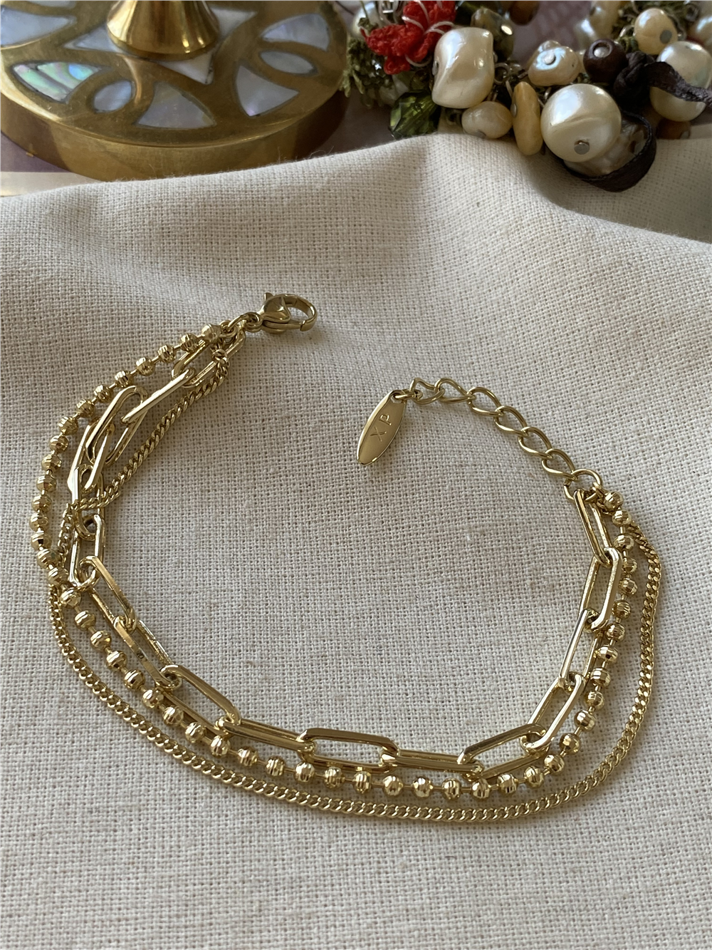 VIP 14K Üçlü Mix Chains Bileklik