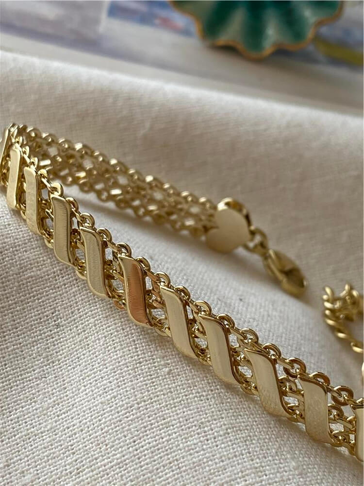 VIP 14K Zincir Detaylı Wave Model Bileklik