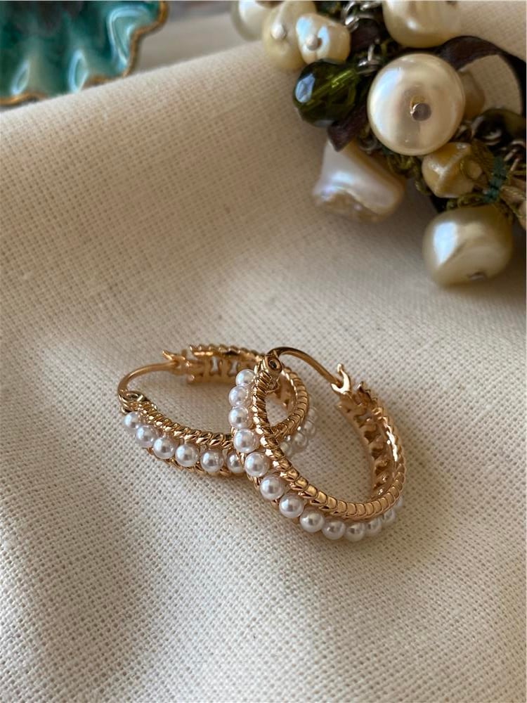 VIP İnci Sıralı Halka Küpe