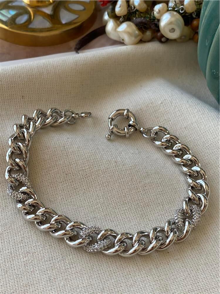 VIP Silver Taşlı Bombe Zincir Bileklik