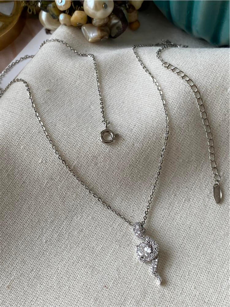 VIP Silver Taşlı Yılan Kolye