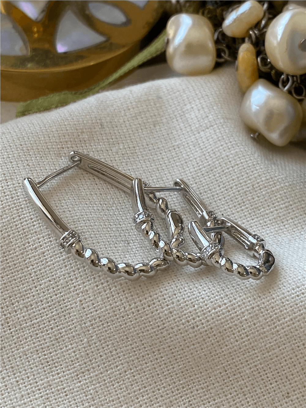VIP Silver Üçlü Oval Burgu Model Küpe Seti