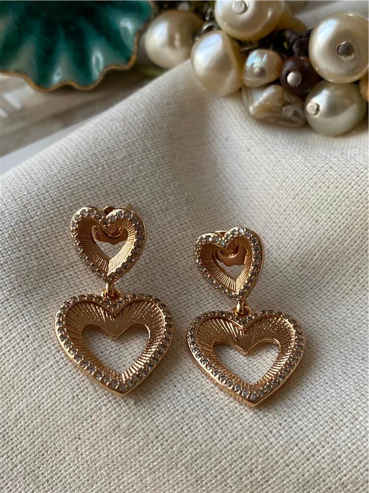 VIP Taşlı Çift Kalp Küpe