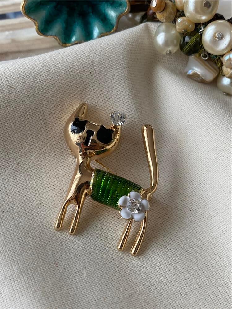 Yeşil Kazaklı Kedi Broş