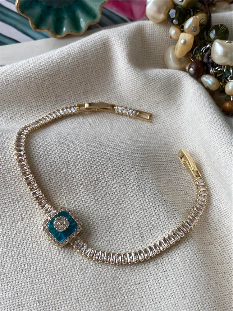 Zirconium Mavi Taş Gold Baget Suyolu Bileklik