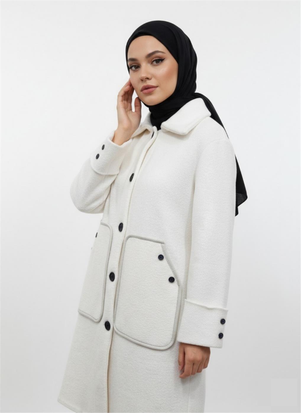 7704 NEFİSE ANGORA DERİ CEP DETAYLI TRİKO HIRKA