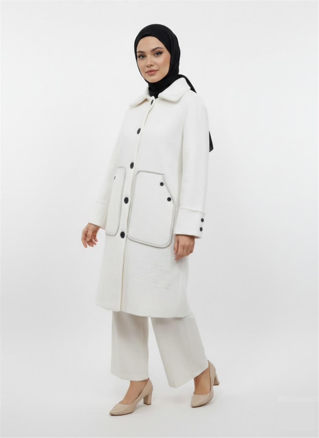 7704 NEFİSE ANGORA DERİ CEP DETAYLI TRİKO HIRKA