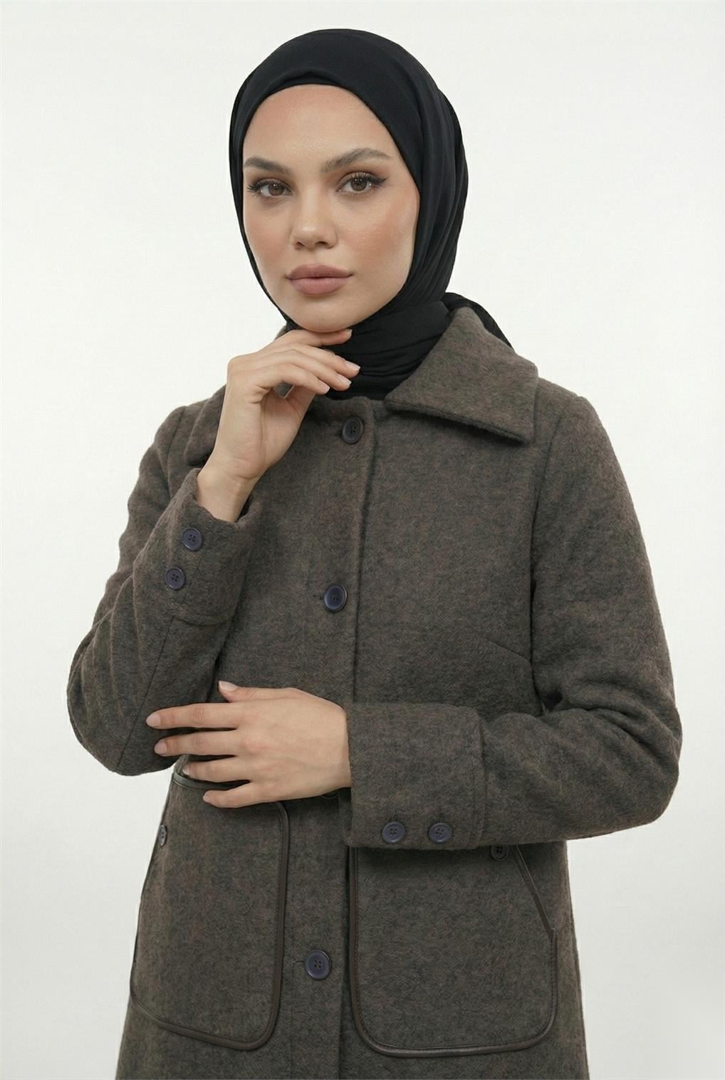 7704 NEFİSE ANGORA DERİ CEP DETAYLI TRİKO HIRKA